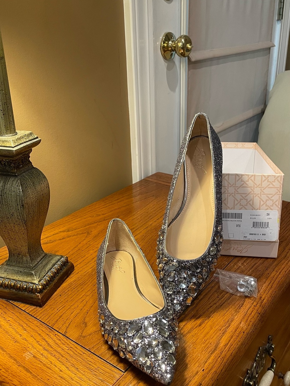 Jewel Badgley Mischka Silver Jeweled Pointed-Toe Flats